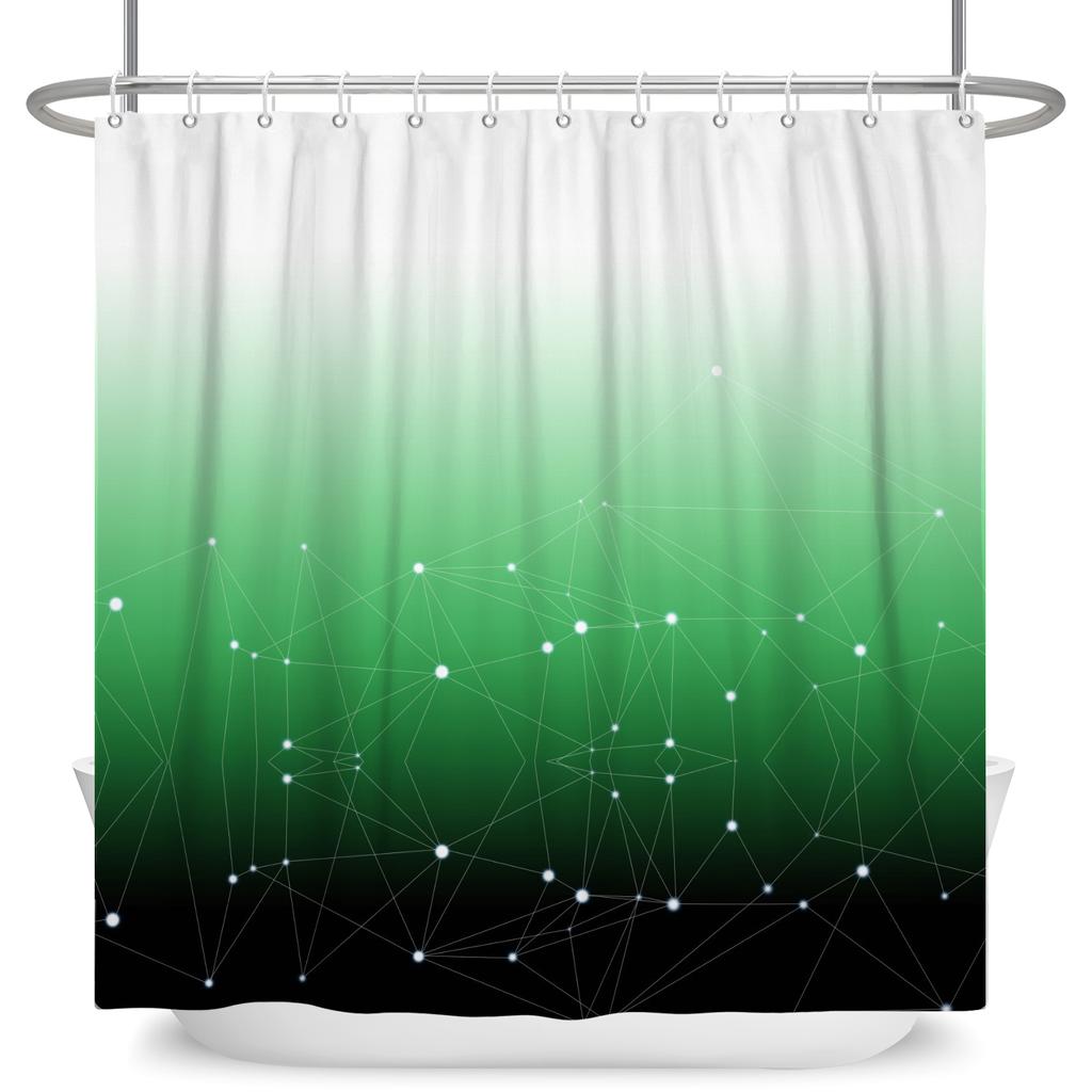 Cortina de ducha Cielo estrellado degradado Estampado de línea geométrica y puntos Cortina de baño impermeable Decoración de baño Tela de poliéster con ganchos