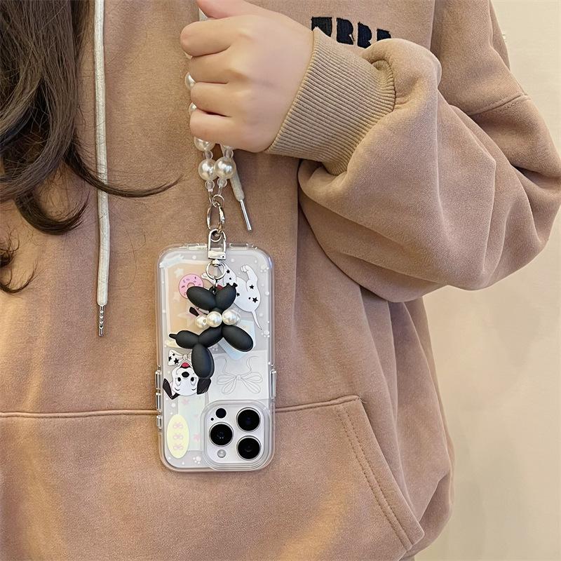 Frosted Spotted Dog for iPhone14promax Apple 16 Round Edge Phone Case 13 Creative 15 Chain Women