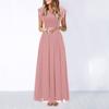 Cross-border Amazon Fashion V-neck Swing Dress Sleeveless Lace Splicing Chiffon Long Banquet Evening Dress Dress