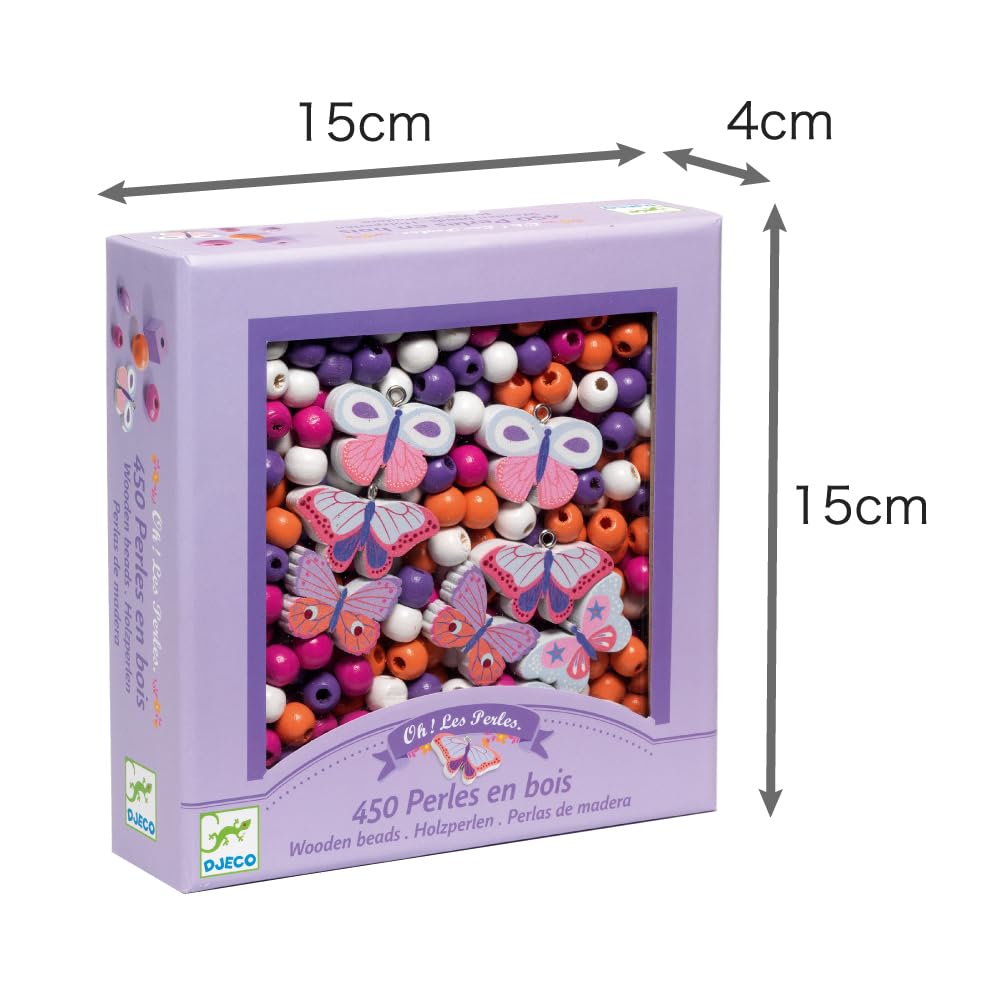 DJECO Dřevěné korálky Korálky motýlci Doplněk Ručně vyrobený Náramek přátelství Montessori pro dívky Věkový a Ideální pro předškolní a základní školu
