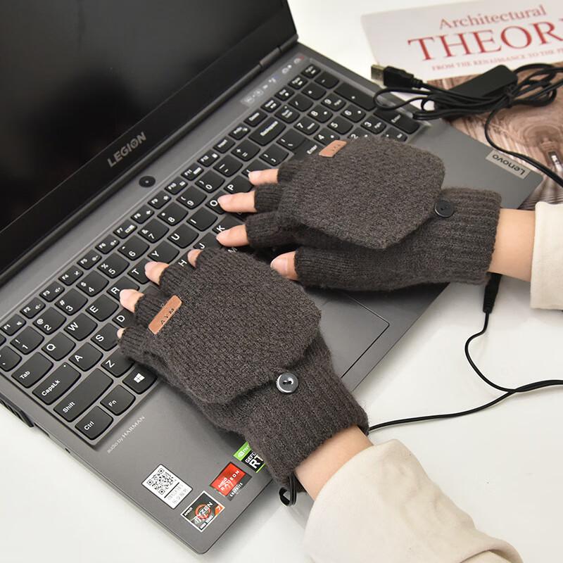 USB Heated Plush Half-Finger Winter Gloves
