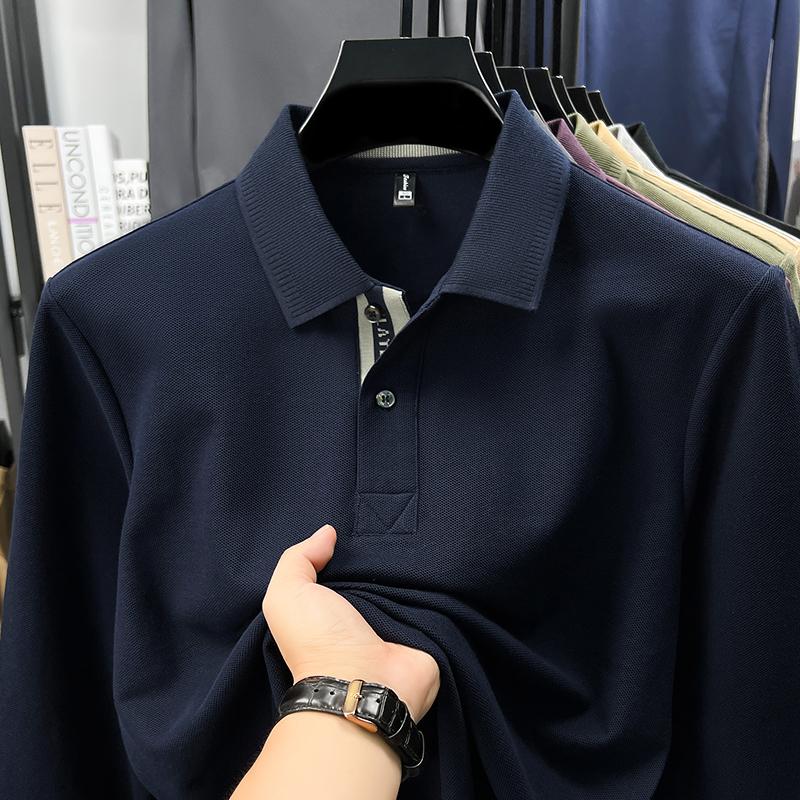 100% Cotton Luxury Polo Shirt Long Sleeve Men'S Classic Simple Solid Color Business Casual Spring Autumn Comfort Premium T-Shirt