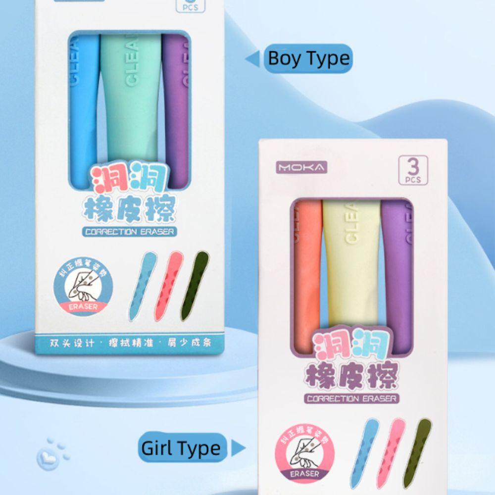 3PCS/Box Posture Correction Hole Eraser Large Size Traceless Eraser Wiping Tools Pencil Eraser Kids