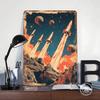 Retro Space Rockets Printed Poster Customized Wall Art Retro Vintage Metal Tin Signs for Office Decor Gaming Room Decoration