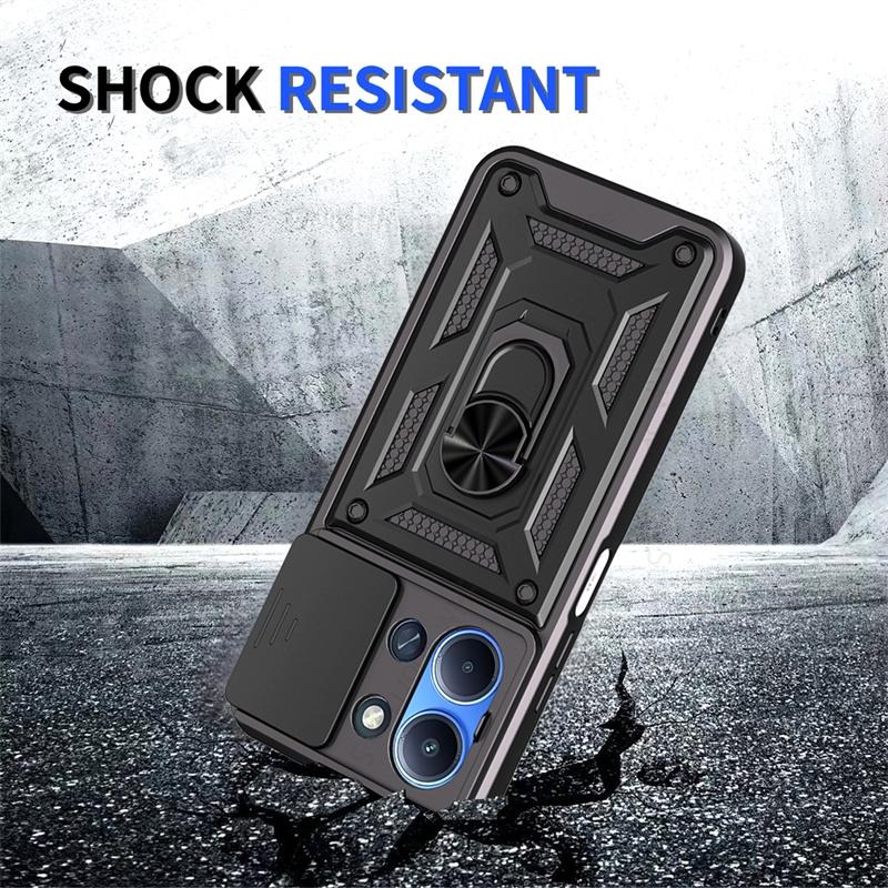 Armor Shockrpoof Hybrid Heavy Duty Phone Case For Xiaomi Redmi 15C 14C 13C Magnetic Ring Holder Stand Slide Lens Cover Redmi Note 14 12 13 15 Pro Plus