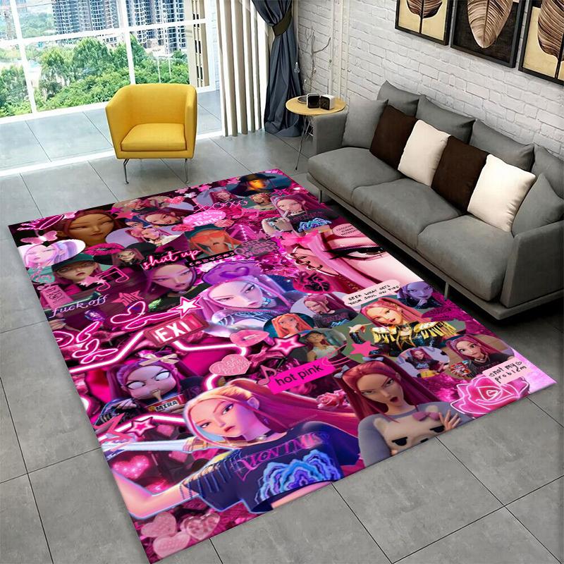 Kpop Dämonenjäger Rumi Mira Zoey Zeichentrickgruppe Teppich für Spielzimmer Schlafzimmer Wohnzimmer Sofa Heimdekoration, Teppich rutschfest