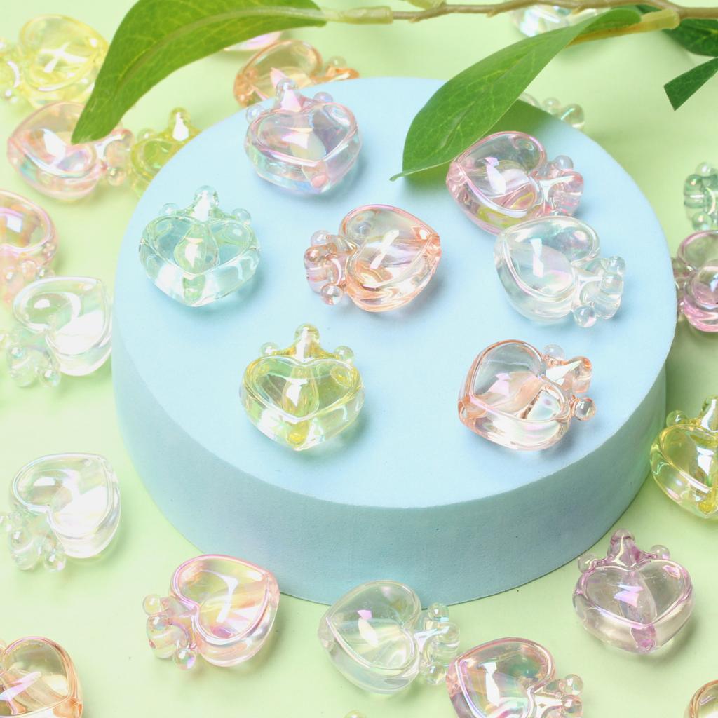 5pcs DIY Bracelet Necklace Transparent Crown Peach Heart Loose Beads Fashion Pendant Vertical Hole UV Plated Dazzle Handmade Materials