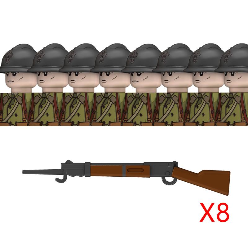 Non-Toxic Ww2 French Military Soldeirs Building Blocks Italy Warrior Italian Infantry Officer Gun Helmet Army War Weapon Bricks Toys Gift