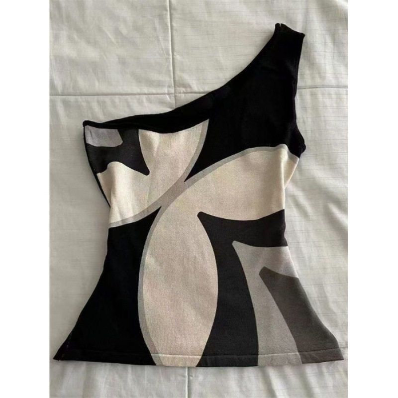Subculture Y2K Millennium Hottie American Retro Vintage Printed One-Shoulder Vest Women s Summer Sleeveless Top Black M