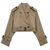 European & American Style Women's Belted Long Sleeve Short Windbreaker Jacket for Spring/Autumn