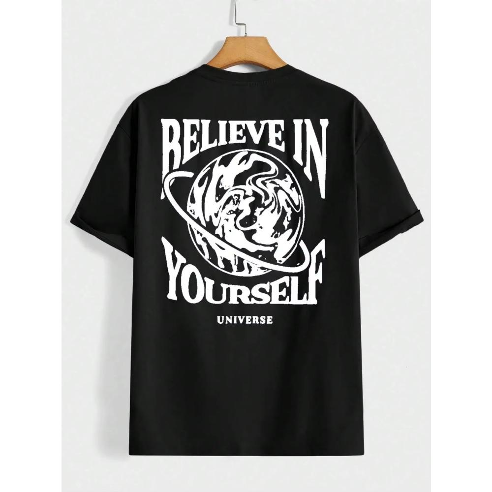 

Футболки мужские Believe In Yourself Universe с забавной графикой, хлопковые, повседневные, с коротким рукавом, модные, дышащие, свободные, большого размера XXXXXL чёрный
