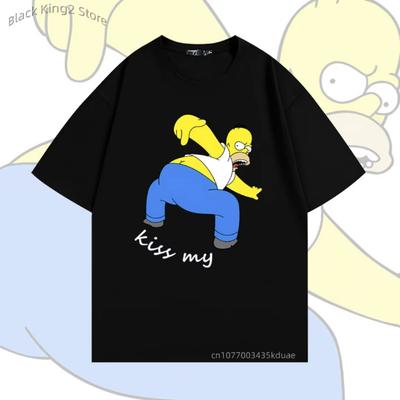 Simpsons Graphic Men's T Shirts Kiss My Printed Funny Cotton T-Shirts Casual Short Sleeved Tops Men's and Women's Loose Clothing