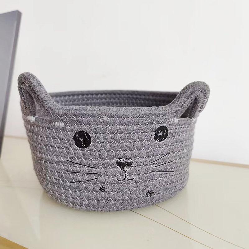 Woven cat rattan cotton thread storage basket, student dormitory desktop sundries sorting box storage basket