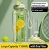 Large Capacity Sports Water Bottle with Time Marker Outdoor Portable Tritan Cup Leak-proof Water Bottles with Straw 1000/1500ML
