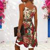 Women Plus Size Criss Cross Cutout Halter Neck Sleeveless Fitted Christmas Printed Dress