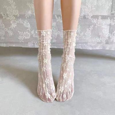 Women Sexy Lace Flower Fashion Ultra-thin Transparent Hollow Out Mesh Socks Summer Japan Style Harajuku Long Socks