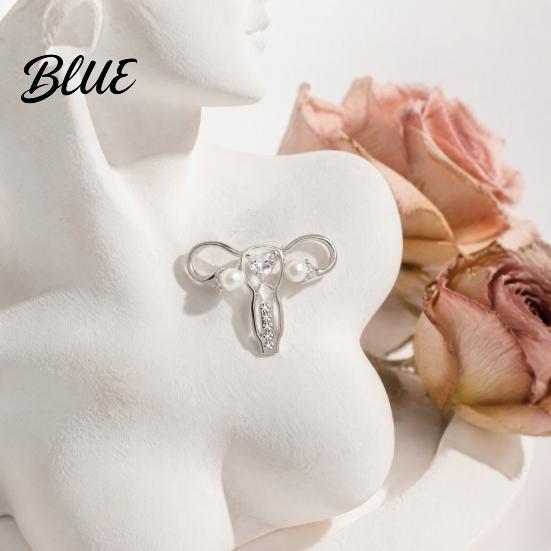Uterus Shaped Pin Brooch with Rhinestone Faux Pearl Human Organ Lapel Pin Coats Decorative Hollow Jewelry for Sweaters Scarves Pearl