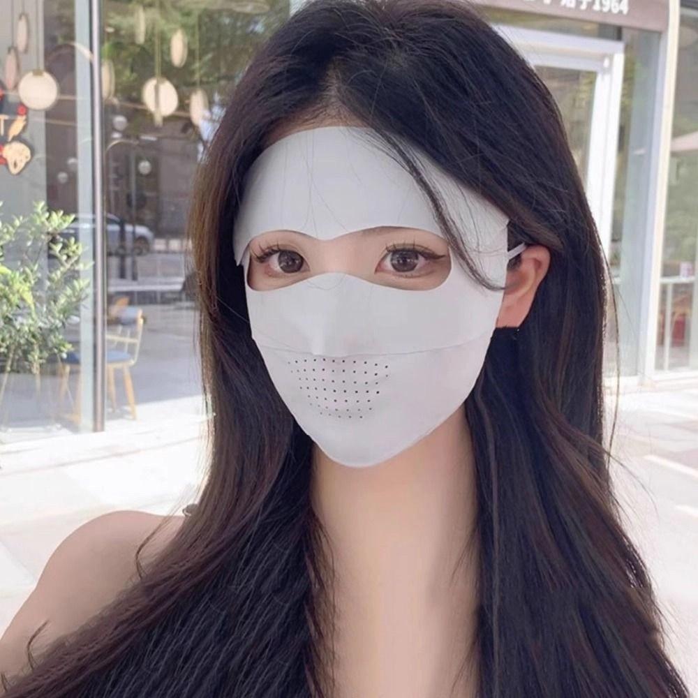 Neck Protection Sunscreen Mask Solid Color Ice Silk Mask Detachable Womne Face Shield Summer