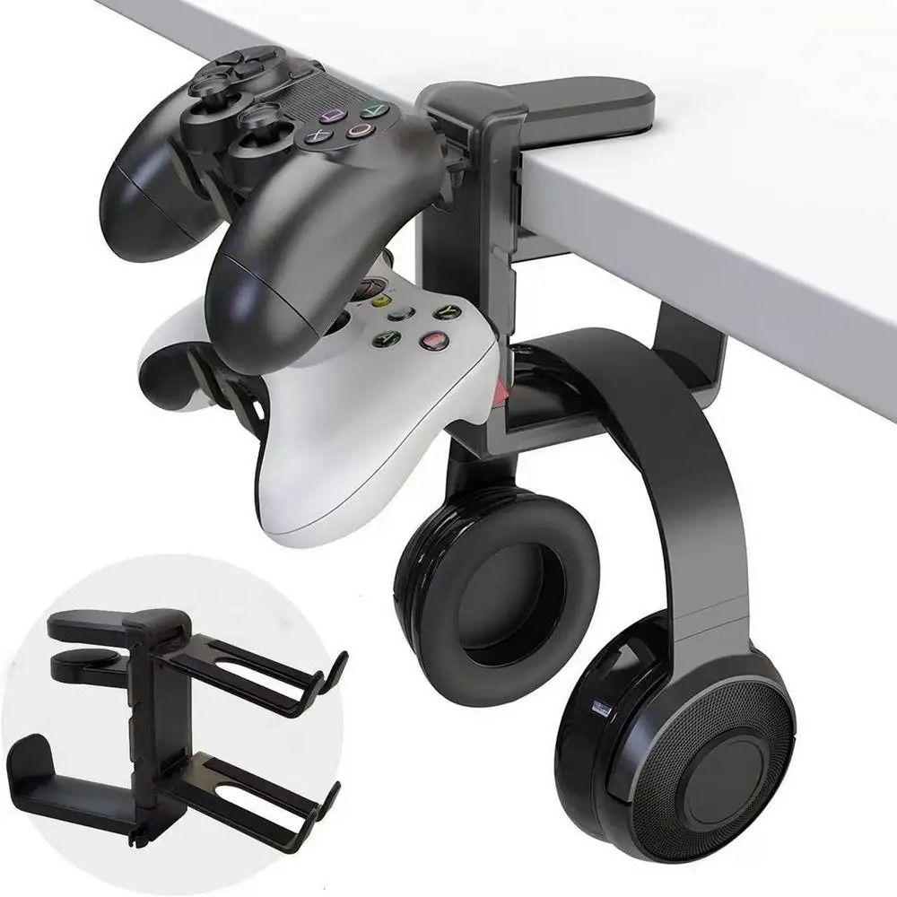 Clamp-on PC Gaming Headphone Stand Rotating Arm Headphones Hanger Controller Storage Rack  Table