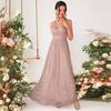 Sequin Spaghetti Strap Mesh Christmas Evening Dress
