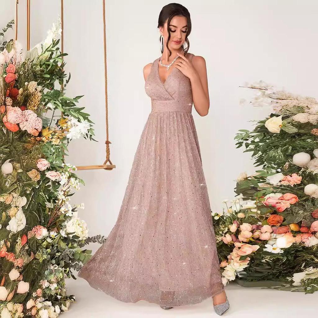 Sequin Spaghetti Strap Mesh Christmas Evening Dress