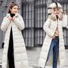 Abbigliamento invernale Donna Ginocchia lunghe Cappotto in cotone con collo in pelliccia grande e spesso sottile