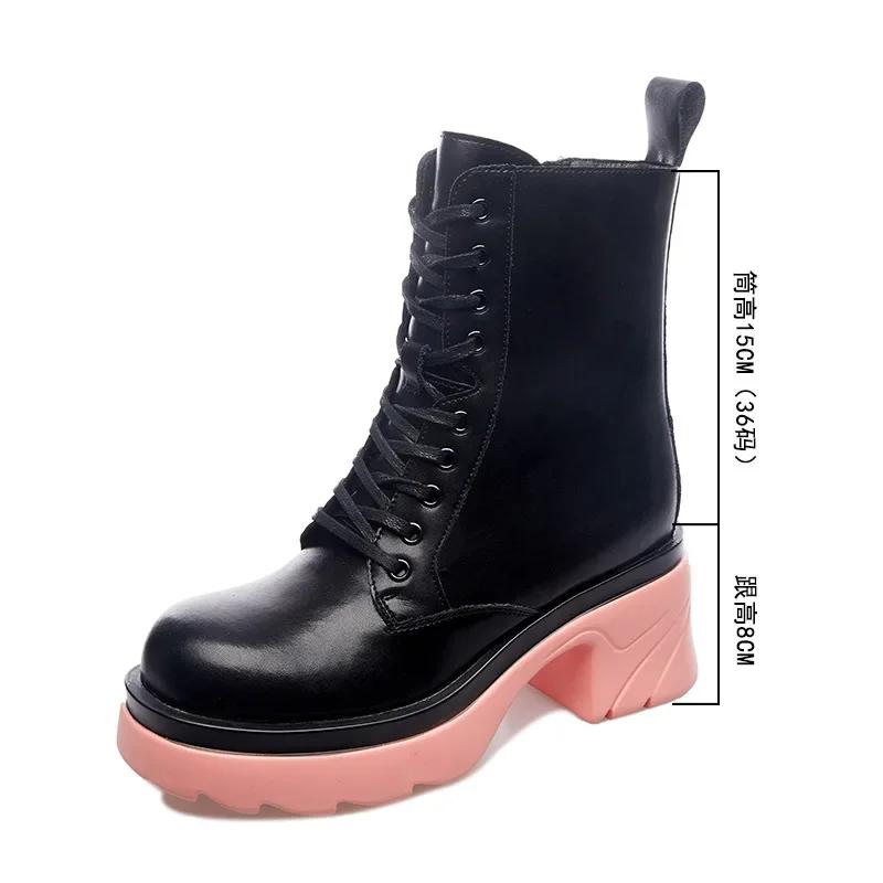 Fashion Fashion Mid Calf Boots Women Autumn Winter Fashion Lace-up Zipper Botas Mujer Boots Sports Platform Heel Combat Boots for Women
