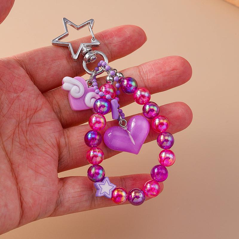 Pretty Handmade Beaded Bracelet Keychain Wristlet Keyring Pendants for Women Girls Handbag Decor DIY Kid's Jewelry Accessories