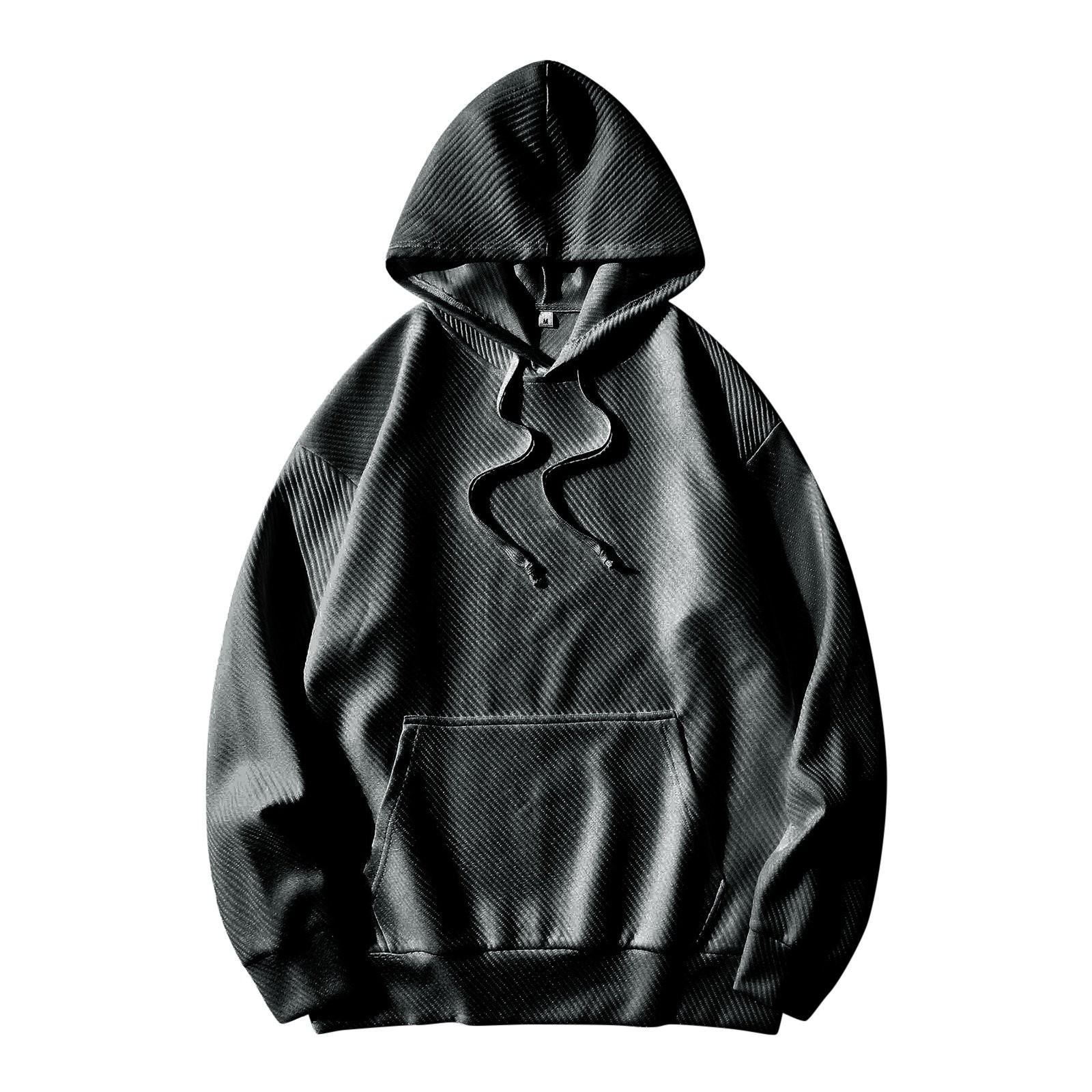 

Мужская однотонная полосатая осенняя повседневная толстовка с капюшоном, длинный рукав, пуловер, толстовка M чёрный