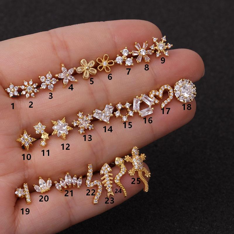 Fashion Ear Bone Nail 1Pc Stainless Steel Five Pointed Star Heart Screw Twist Ball Ear Nail Classic Puncture Earring