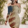 Women Plus Size One Shoulder Long Sleeve Star Stripe Printed Bodycon Mini Dress