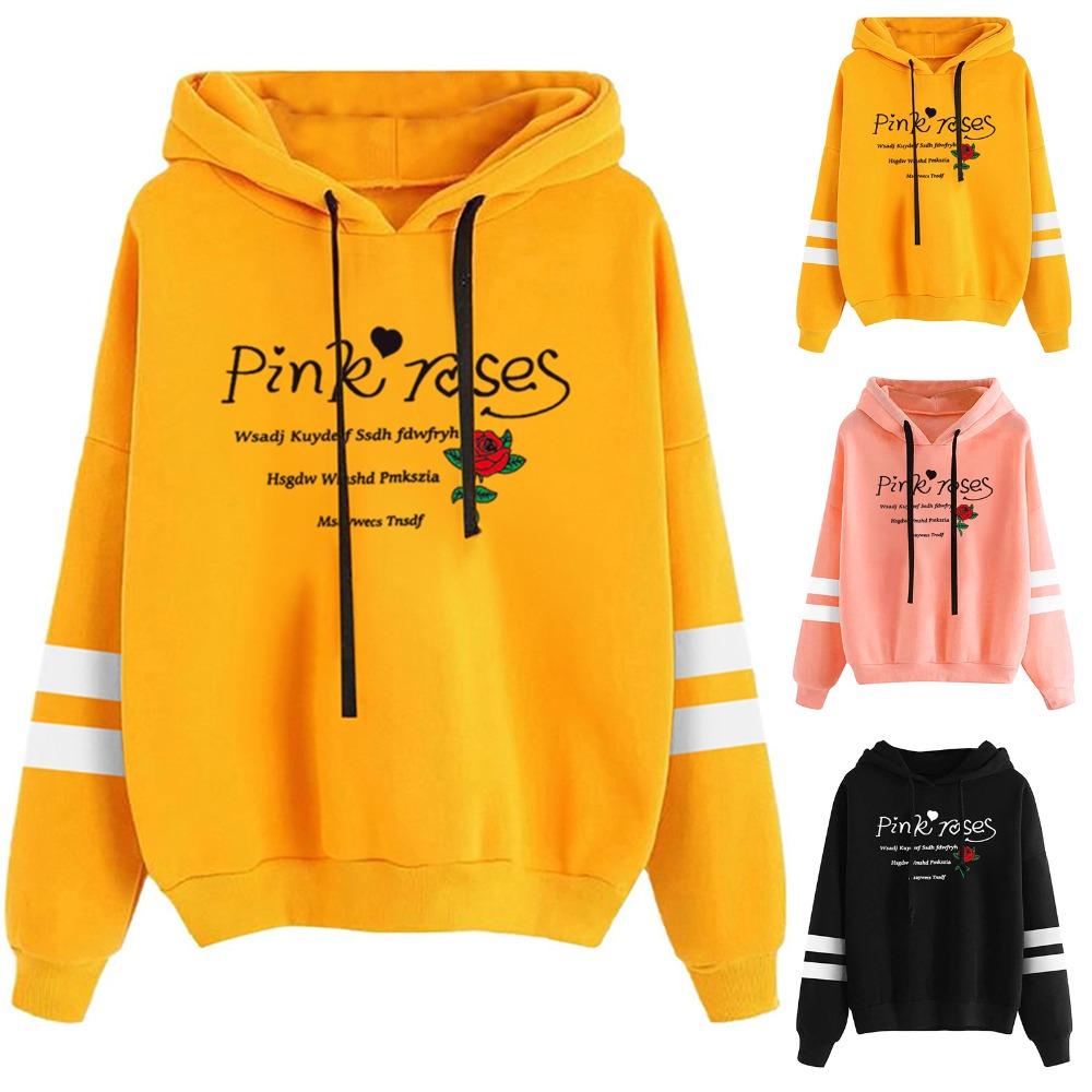New Chic Fleece Sweater Women's Design Sense Letter Rose Print Hooded Lazy Wind