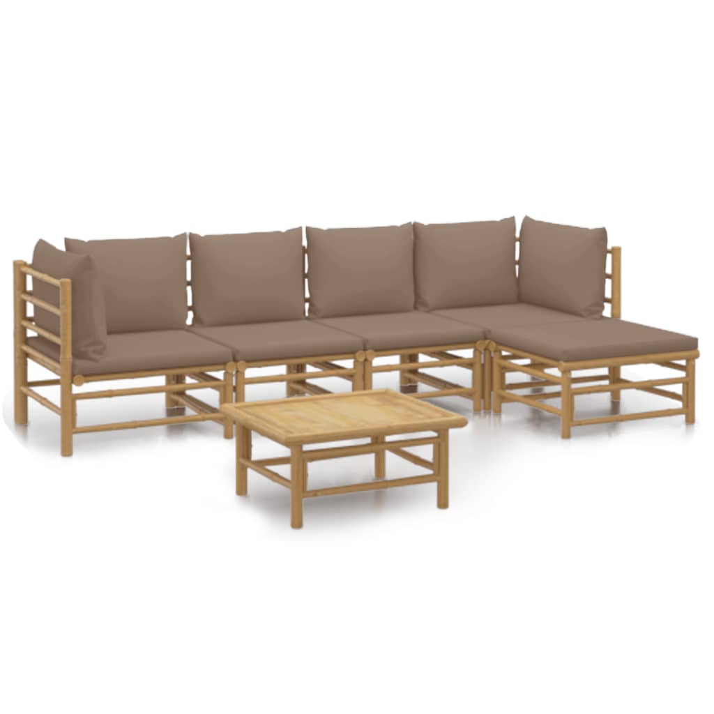 6 Piece Garden Lounge Set with Cushions Taupe Bamboo