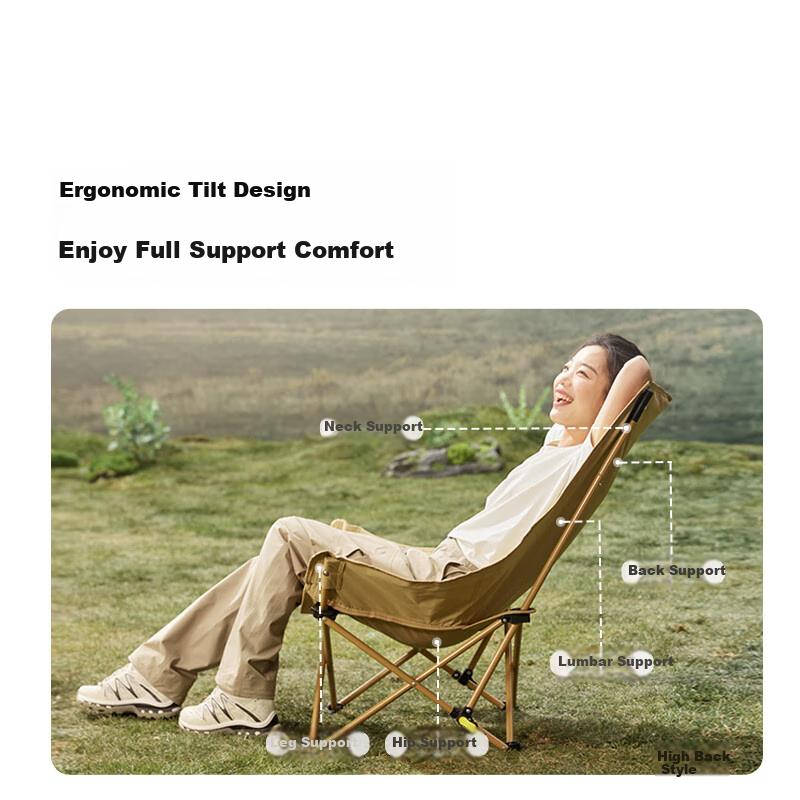 MOBIGARDEN Folding Moon Chair, Outdoor Camping Portable Lazy Chair Lounge Chair Camping Chair NX25665013 Fine Sand Yellow