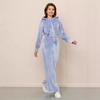 Women Casual Solid Color Zip Up Hooded Sweatshirt Wide Leg Pants Two Piece Set