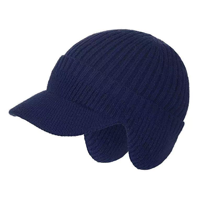 Men Women Winter Warm Knitted Beanie Ear Flap Fleece Lined Short Brim Skullies Cap Outdoor Ski Cycling Weather Earmuff Hat