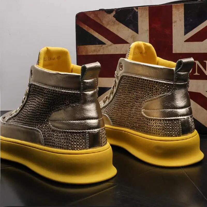 Fashion Golden Shining Luxury Rhinestone High Tops Zip Men Sneakers Punk Casual Shoes A4