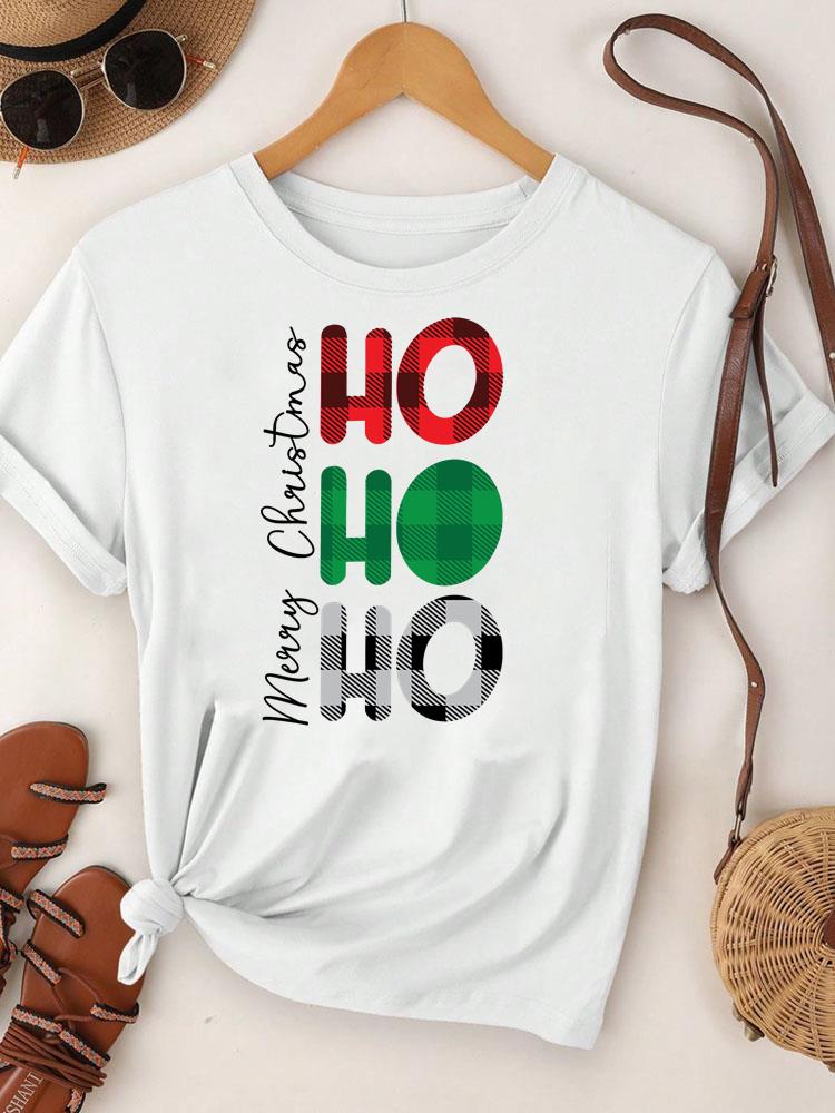(Asian Size)  Merry Christmas Tee Top Festival New Year Holiday Casual Lovely Letter Cute 90s Women Print Lady Short Sleeve Fashion Graphic T-shirts
