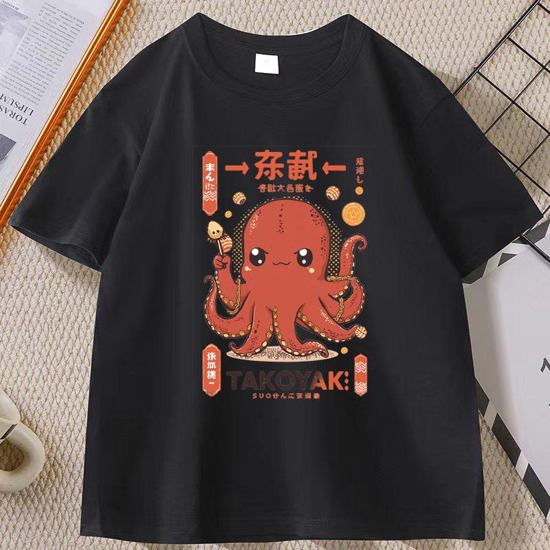 Japanese Street Food T-shirt Osaka Dotonbori Octopus Printed Tshirt Takoyaki Anime Short Sleeve Tees Round Neck Summer Clothes