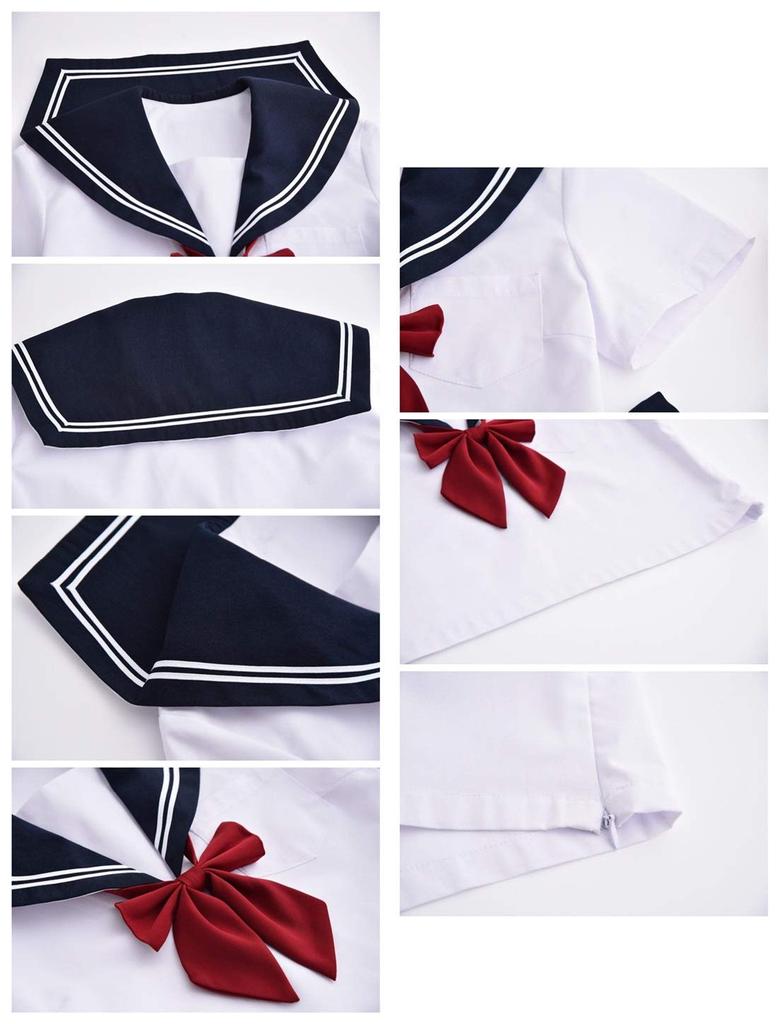 Aculldo Sailor Short School High School Girl JK Uniform with Two White Embroidered Strips and Navy Blue Cute and Perfect for School Cultural and