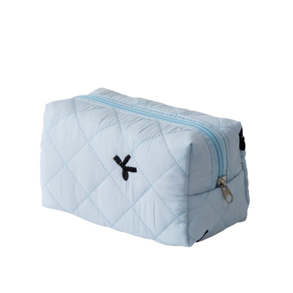Polyester Geometric Embroidered Makeup Bag With Bow For Travel And Daily Use