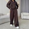 Women's 2-Piece Sportswear Set: Solid Color Long-Sleeve Zippered Hooded Cardigan  Lace-Up Sweatpants