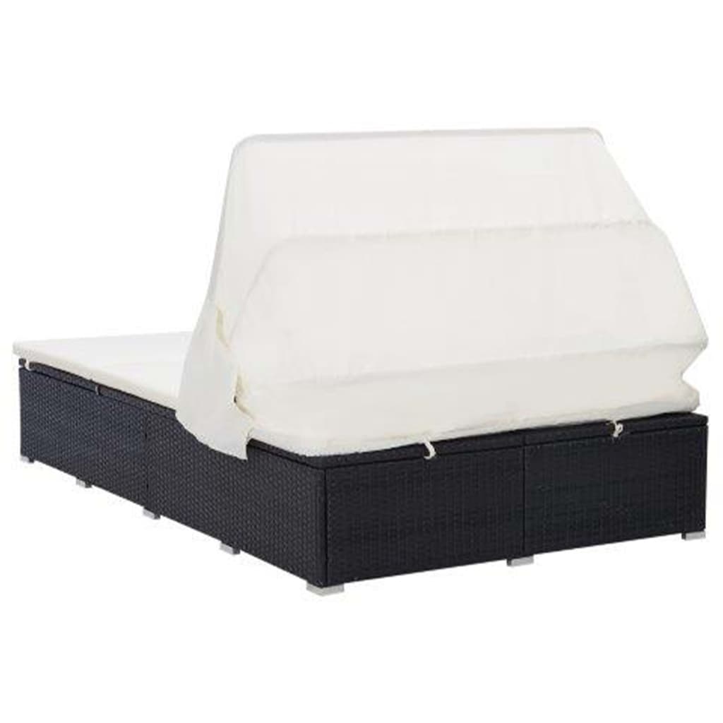 2 Person Sun Lounger with Cushion Poly Rattan Black
