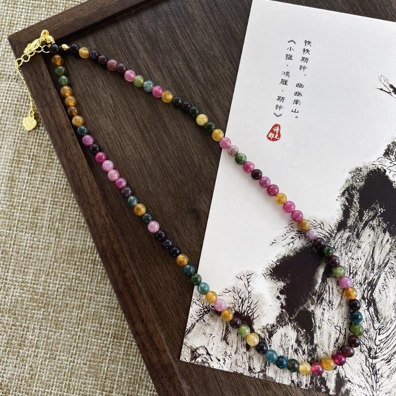 Meier Vintage Agate Chalcedony Beaded Necklace - Women's Medieval Style Cheongsam Accessory, Colorful Sweater Chain