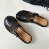 Leather hole slippers women's 2025 summer new hollow block round head T-buckle with Mary Jane outer slippers