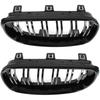 Grade entre os faróis dos BMW Série 1 E81 E82 E87 E88 (2007-2011) (rins) Conjunto esquerdo + direito BARRA DUPLA PRETA BRILHANTE