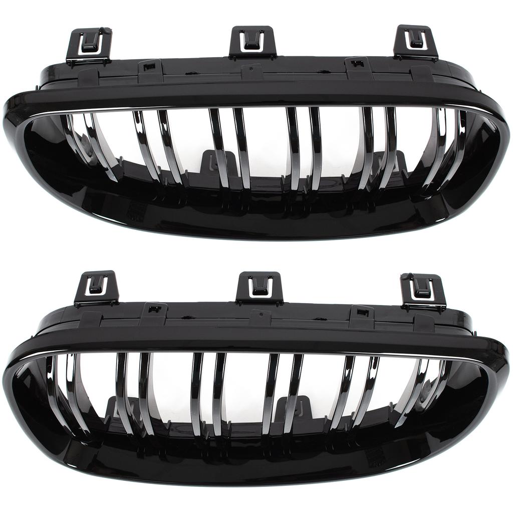 Grade entre os faróis dos BMW Série 1 E81 E82 E87 E88 (2007-2011) (rins) Conjunto esquerdo + direito BARRA DUPLA PRETA BRILHANTE