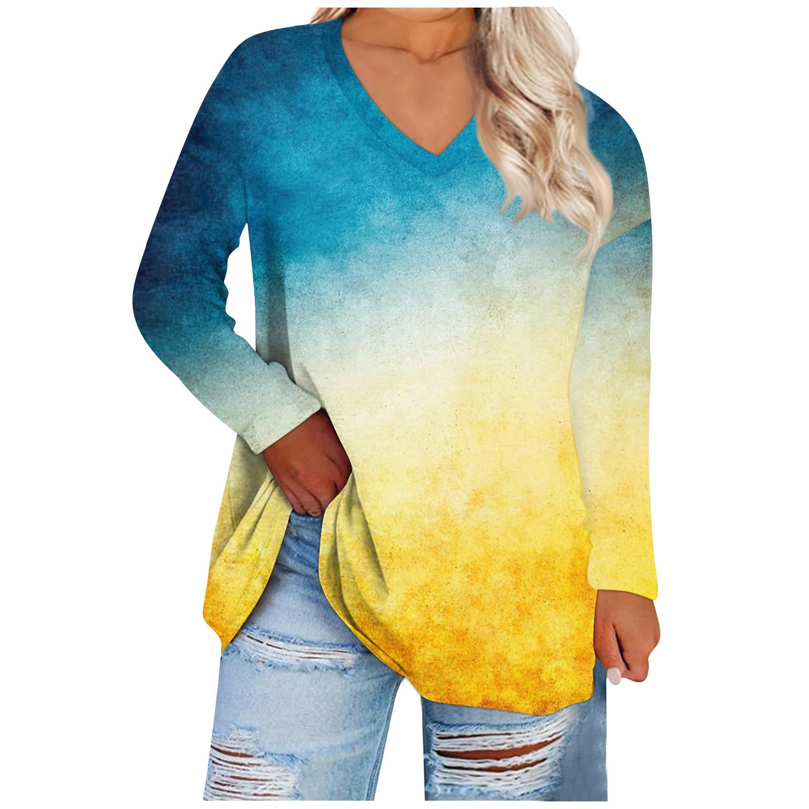 

Женская свободная и удобная футболка с длинными рукавами и круглым вырезом, повседневная XL жёлтый