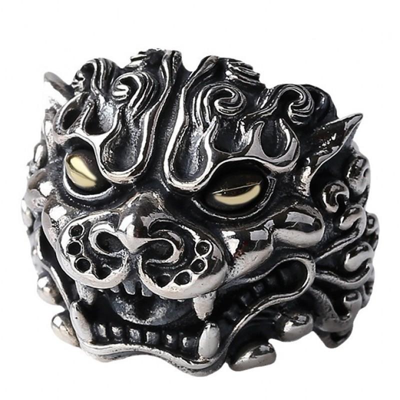 Adjustable Open Ring Men Women Vintage Ethnic Style Pixiu Lucky Charm Plated Statement
