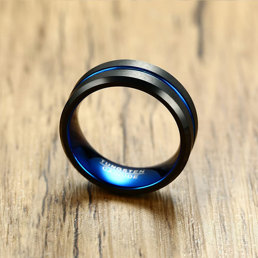 Accessories Tungsten Ring Black Ring Blue Matte Texture Super Hard [Rockyu] Men's